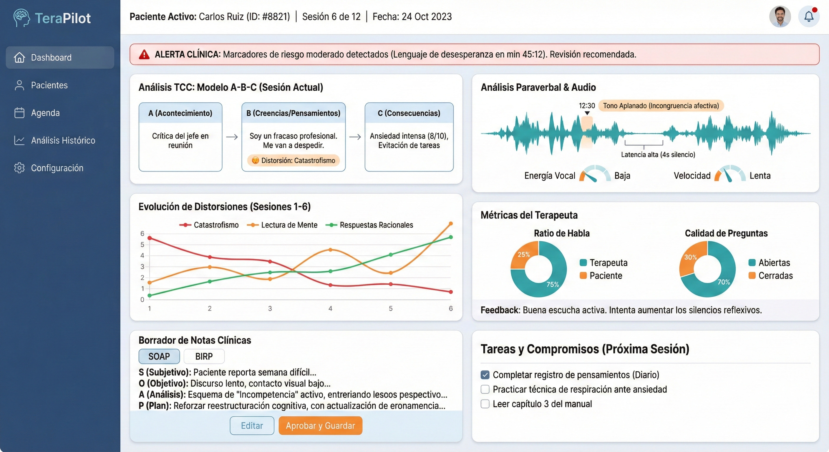 Interfaz de TeraPilot AI - Asistente Clínico
